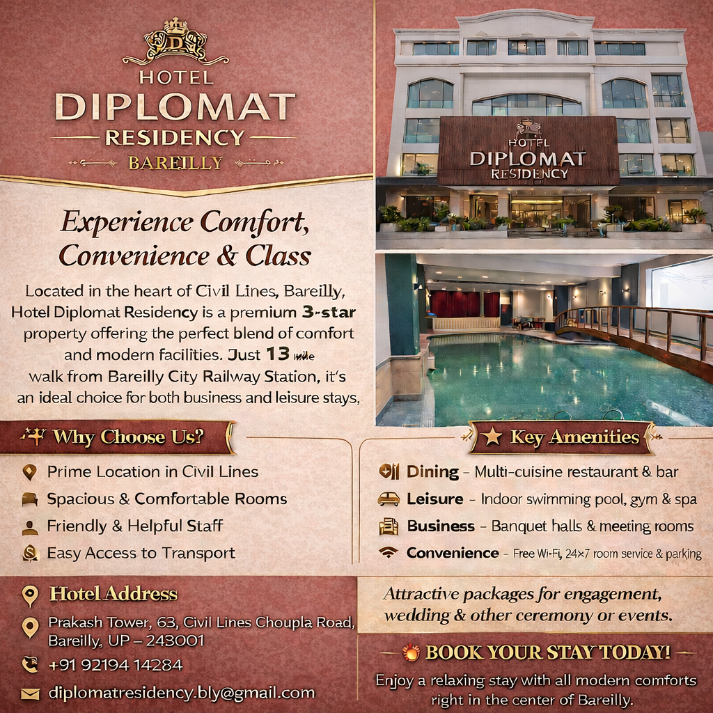 Hotel Diplomat Residency: Best Hotel in Civil Lines Bareilly